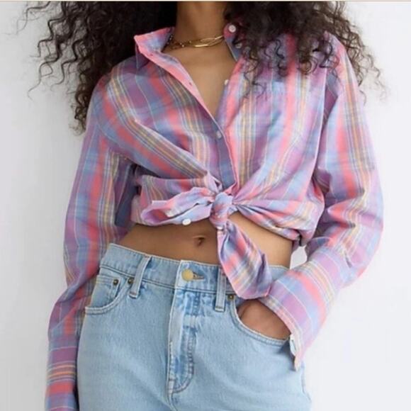 J. Crew Garçon Cotton Voile Button Down Shirt in Sunset Plaid Size 4 - Picture 1 of 9